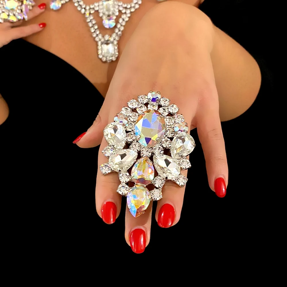 Stonefans Exaggerated Rhinestone Rings High Quality Large for Women Party Gift 2023 Aesthetic Oversize Drag Queen Accessories