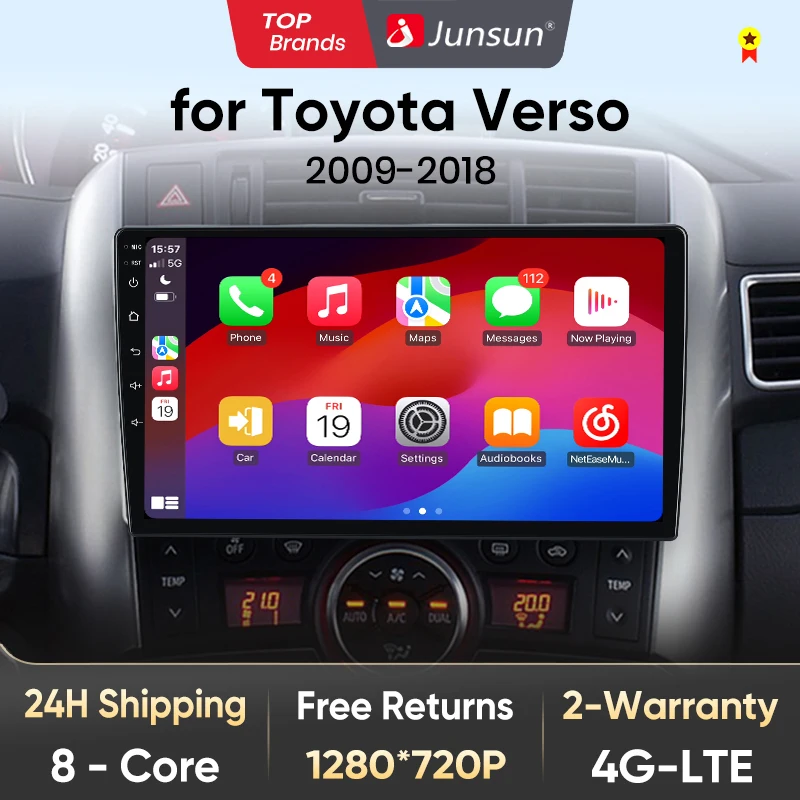 Junsun V1 AI Voice Wireless CarPlay Android Auto Radio for Toyota Verso R20 2009 - 2018 4G Car Multimedia GPS 2din autoradio