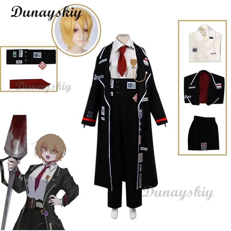 Game Limbus Company Uniform Don Quixote Cosplay Costume Black Uniform Top Pants Coat Prop Halloween Carnival Party Disguise Suit