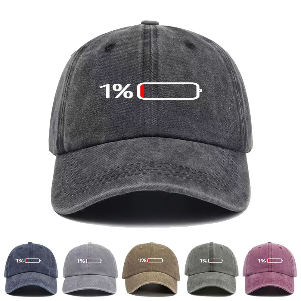 Vintage Washed Baseball Cap Low Battery Level Print Graphic Unisex Streetwear Casual Trucker Style Summer Cotton Sun Hat