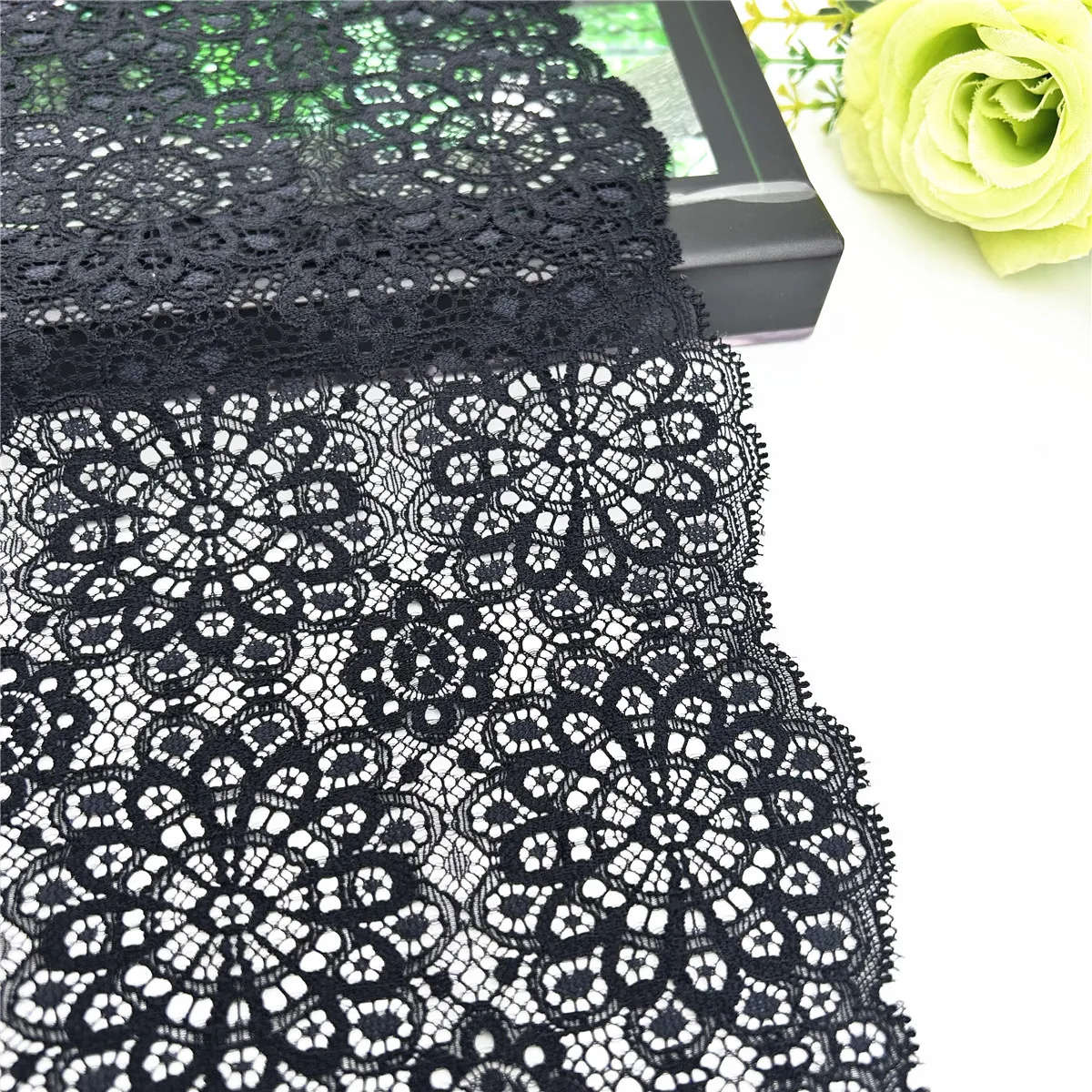 3y/lot Width 19.50cm Black Elastic Stretch Lace Trim Skirt Hem Underwear Sewing Craft DIY Apparel Fabric Lace For Dress Sleeve