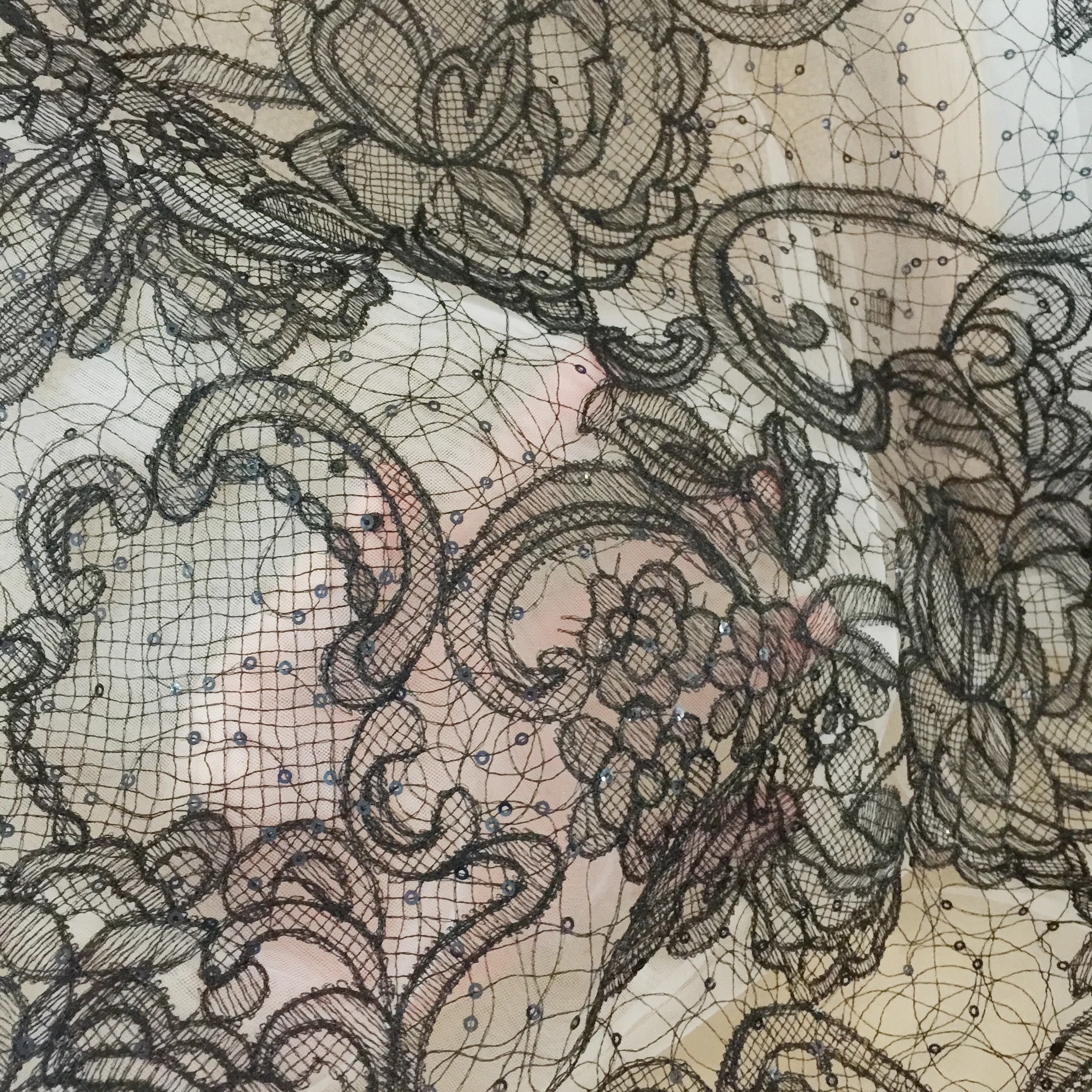 Hollow Out Embroidery Lace Fabric for Evening Dress Gowns Black, Off White 1 Meter 2022