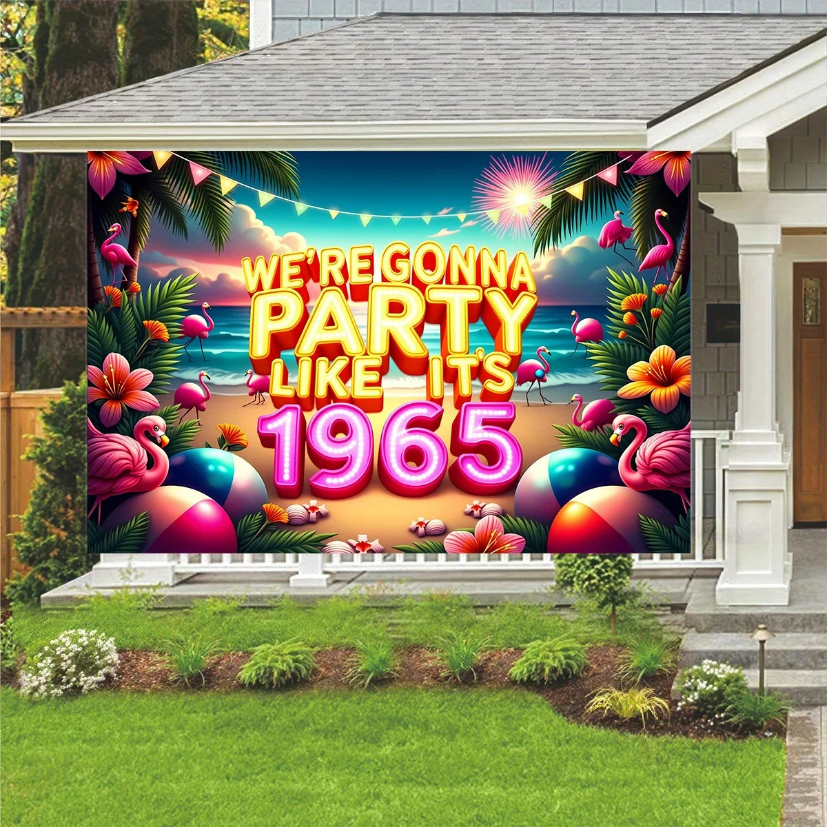 1 لافتة ثنائية الأبعاد، لافتة حفلة عيد الميلاد الستين - "نريد الحفلات مثل عام 1965"، متوفرة بأحجام متعددة #4