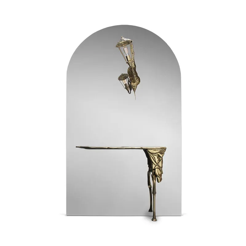 Italian light luxury high-end pure copper entrance table decorative mirror luxury villa full-length mirror