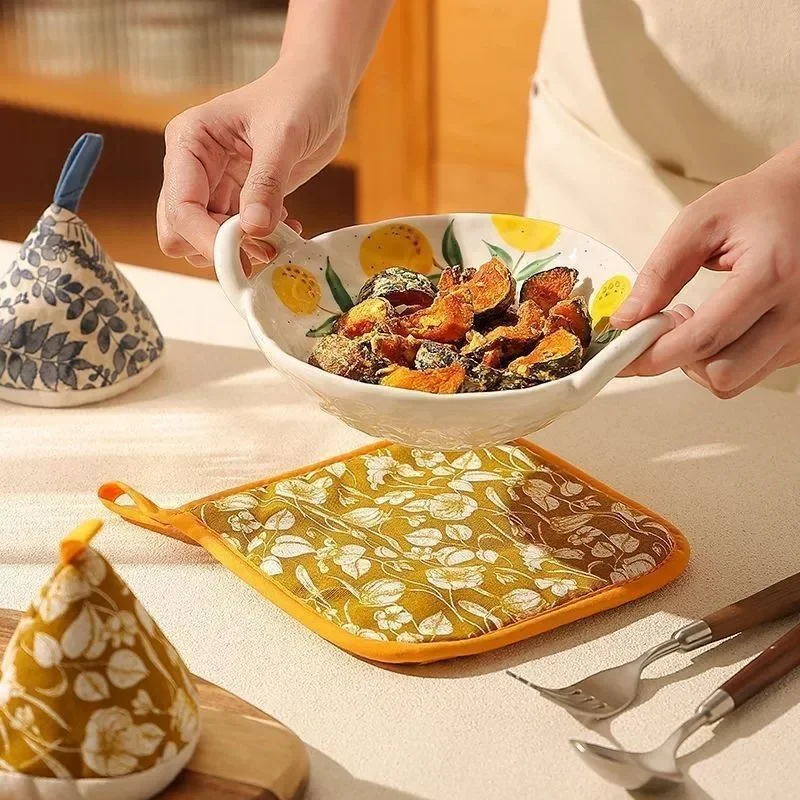 

Heat Resistant Non-Slip Dining Table Insulation Mat Japanese Style Kitchen Accessories Oven Mitts Pot Lid Cover 3 Piece Set