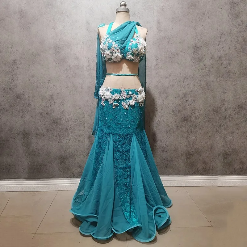 성인과 어린이를위한 맞춤형 블랙 레드 플러스 사이즈 밸리 댄스 의상 스커트 성능 의상 탑과 대형 스커트