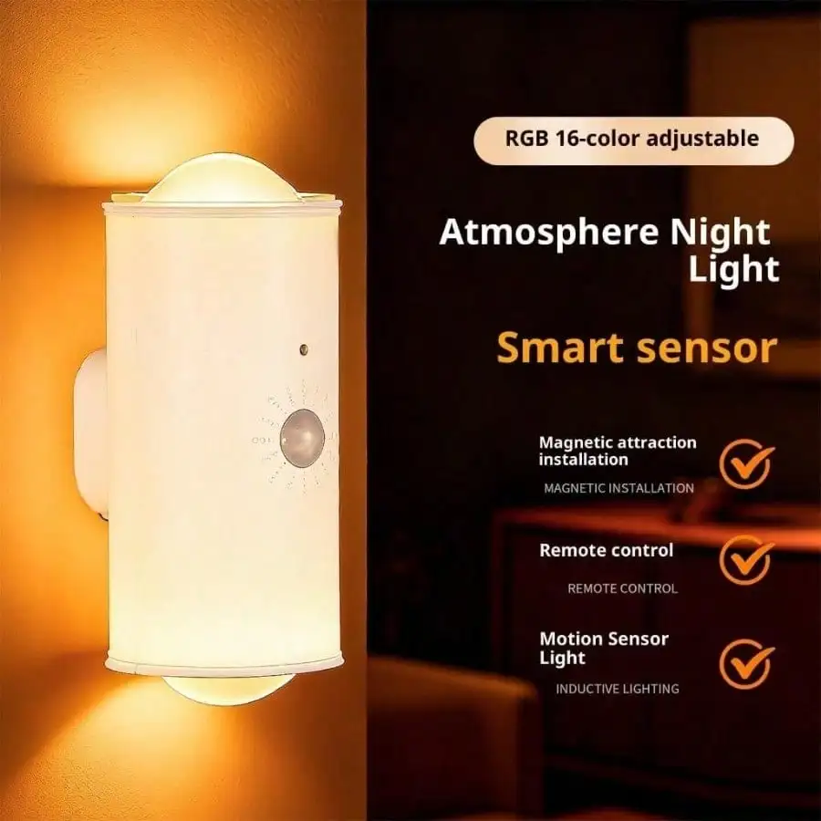 2 Pack Double Head Colorful Atmosphere Light Motion Sensor Magnetic Wall Lamp