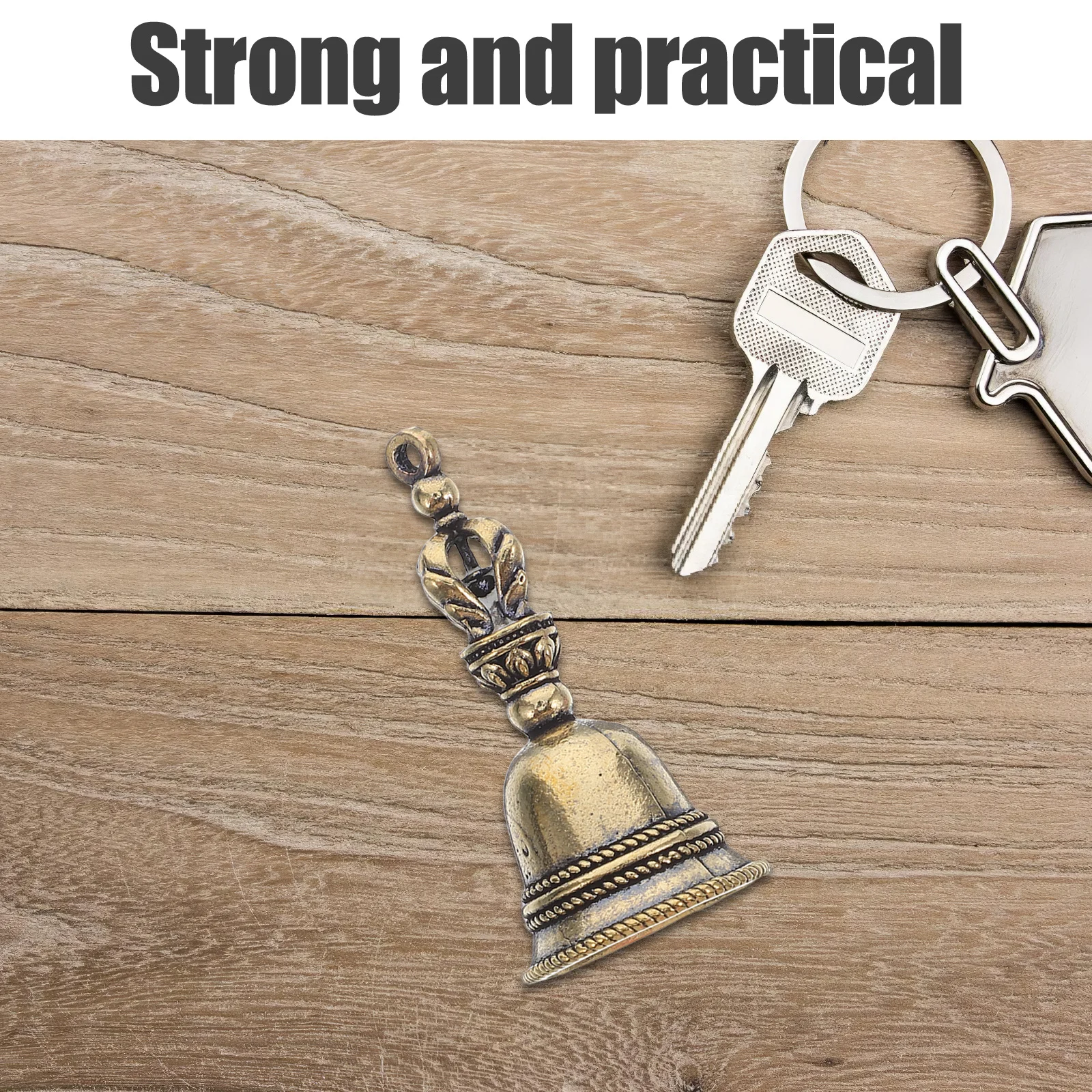 

5Pcs Key Pendant Brass Hand Bell Vintage Ritual Bell Retro Style Handheld Decor Keychain Ornament Altar Supply