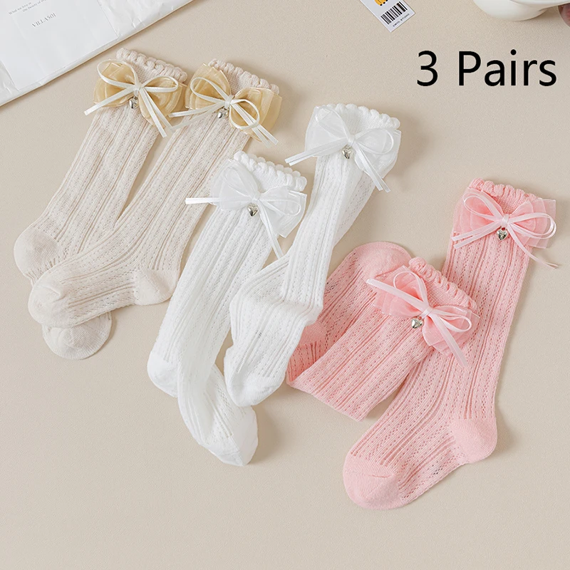 3 Paar Frühling Sommer Kinder dünne Strümpfe Herbst Baby Mädchen Kleinkind Kleidung Stretch Schleife Spitzensocken 0-3 Jahre Kindersocken