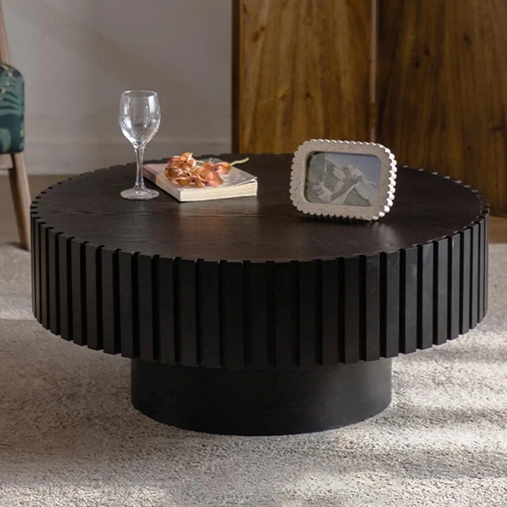 

Black Round Coffee Table Round Fluted Coffee Table Wood Drum Tables Modern Circular Tables Circle Pedestal Center