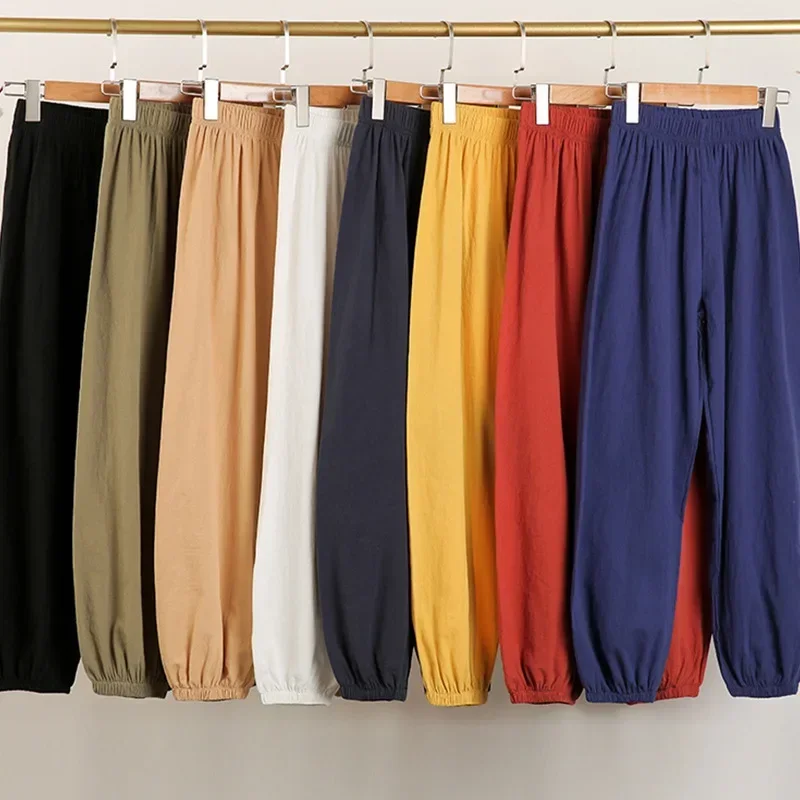 

Хлопковые льняные брюки-фонарики, женские летние свободные льняные брюки с высокой талией, девять частей, повседневные тонкие брюки-шаровары, пижамные штаны