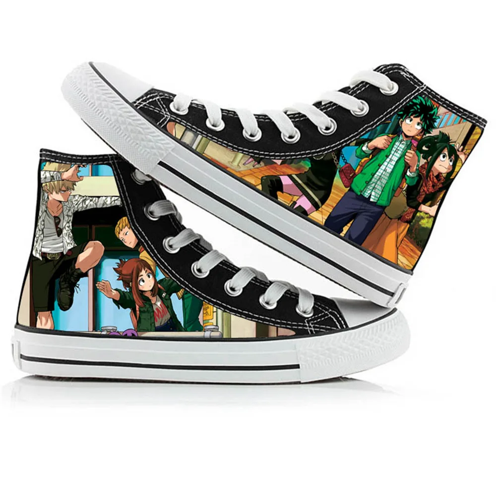 My Hero Academia Fashion Shoes Boku No Midoriya Izuku Deku Bakugou Katsuki Todoroki Shoto Cosplay Printed High Top Canvas Shoes