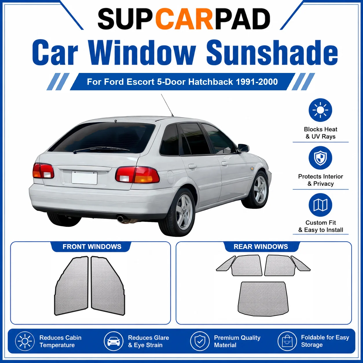 

For Ford - Ford Escort 5-Door Hatchback 1991-2000 Full Set Car Window Sunshades UV Block Privacy Heat Insulated Foldable Car Cur