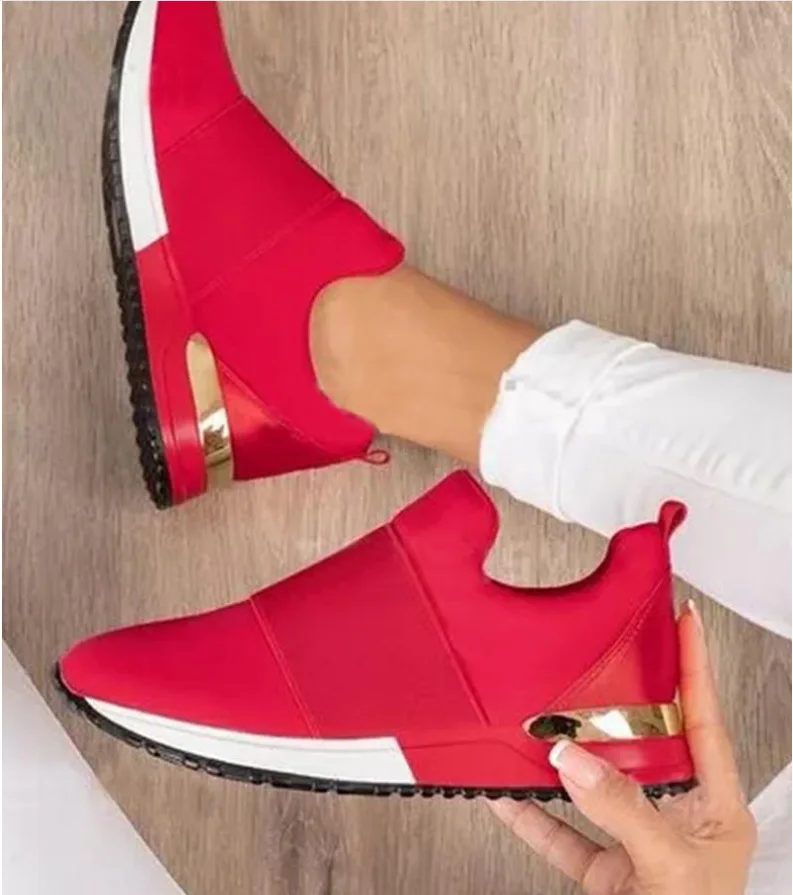 

Women Flats Shoes Breathable canvas Platform Sneakers Women Slip on Soft Ladies Casual Shoes Woman RED bLACK Flats Shoes Large