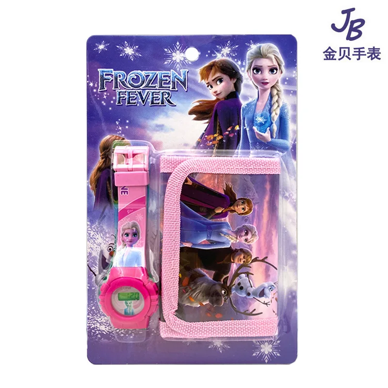 Disney Frozen Watch Wallet Set Princess Cartoon Digital Watch Children's Canvas Toy Watches Coin Purse Children's Day Gifts