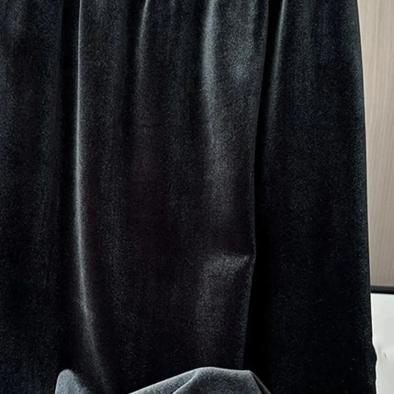 Faldas de terciopelo negro para Mujer, Falda larga lisa de cintura elástica para Otoño e Invierno, Faldas elegantes Retro de moda coreana para Mujer