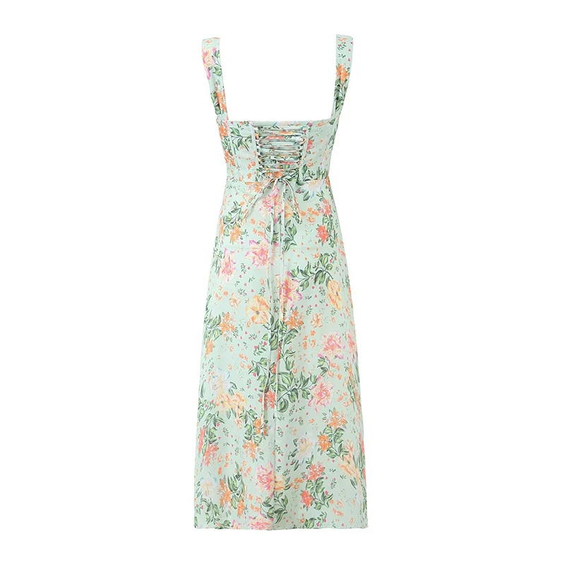 Corpiño Floral para mujer, vestido moldeador de cintura, vendaje con cordones en la espalda, vestido de verano para vacaciones, bata de fiesta