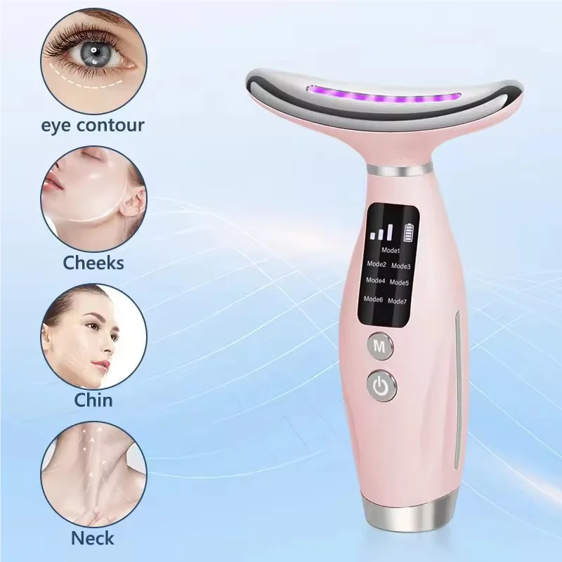 7 طرق 3 مستويات جهاز تجميل الوجه والرقبة تدليك الاهتزاز تحسين خطوط الرقبة 7 ألوان LED أضواء المنزل استخدام آلة شد الوجه #4