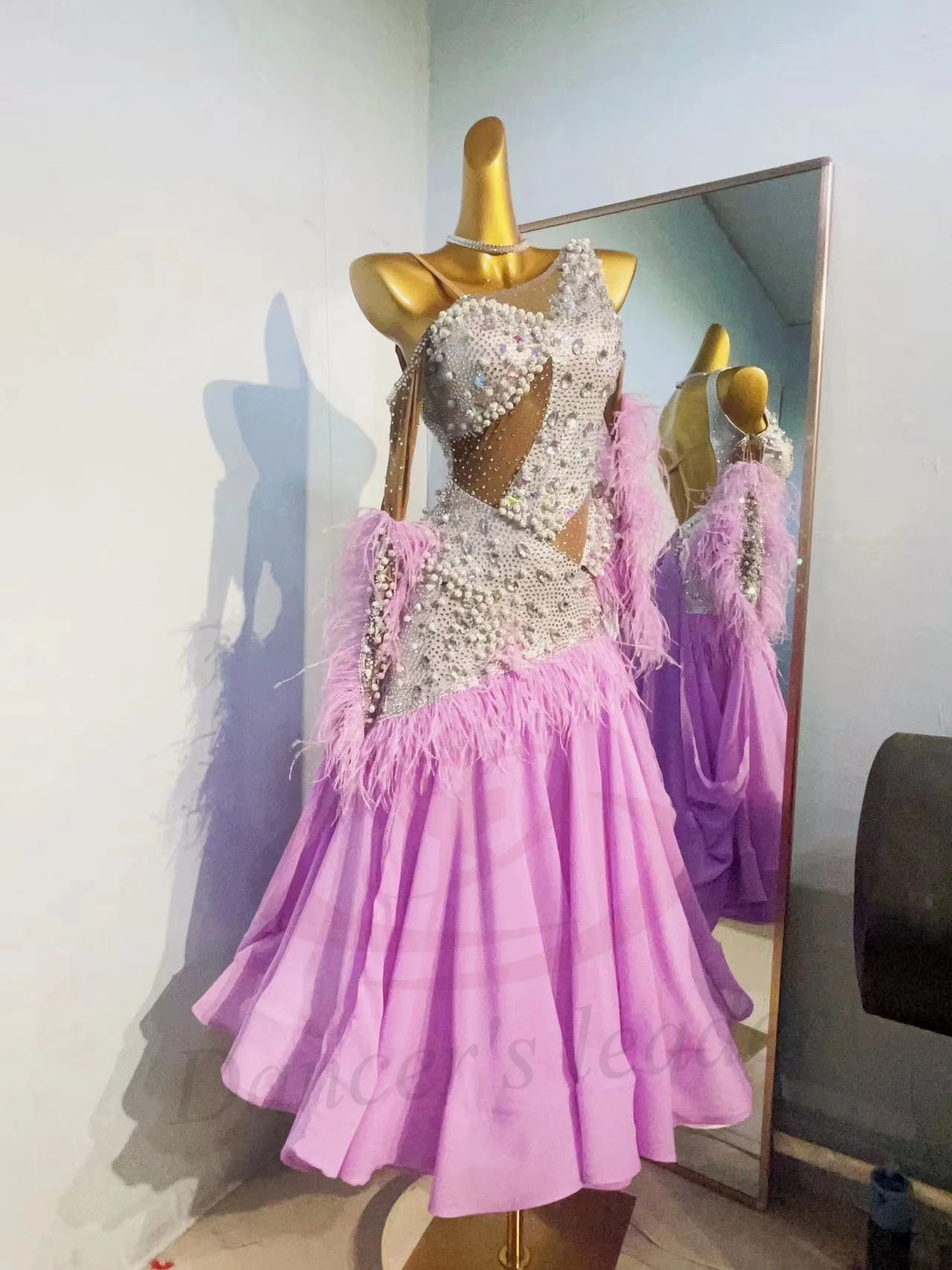 

Latin Dance Costume AB Stone Female Adult Children High-End Custom Big Pearl Dress Modern Skirt Black Pool Samba Dress