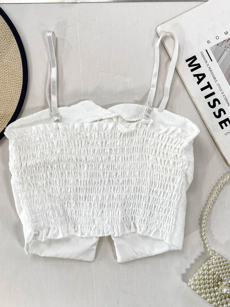

Retro Chinese Sle ort Crop Top with Chest Pad Strap Vest Summer Outwear Slimming Embroidery Flutton up Women's Vest