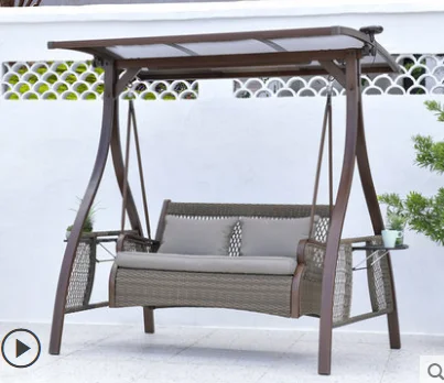 Double Hanging Rocking Chair Waterproof Sun-Proof PE Rattan Swing for Outdoor Courtyard Garden Villa Balcony Furniture