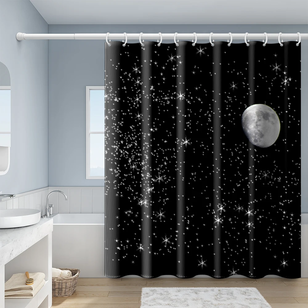 Sun Moon Stars Decorative Pattern Shower Curtains Bathroom Curtain Frabic Waterproof Polyester Bath Curtain with Hooks