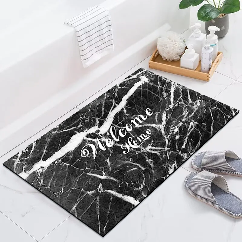 Abstract Marble Bath Mat Set Grey Textured Pattern Modern Luxury Home Floor Carpet Bathroom Decorative Non-Slip Rug U Shape Mats