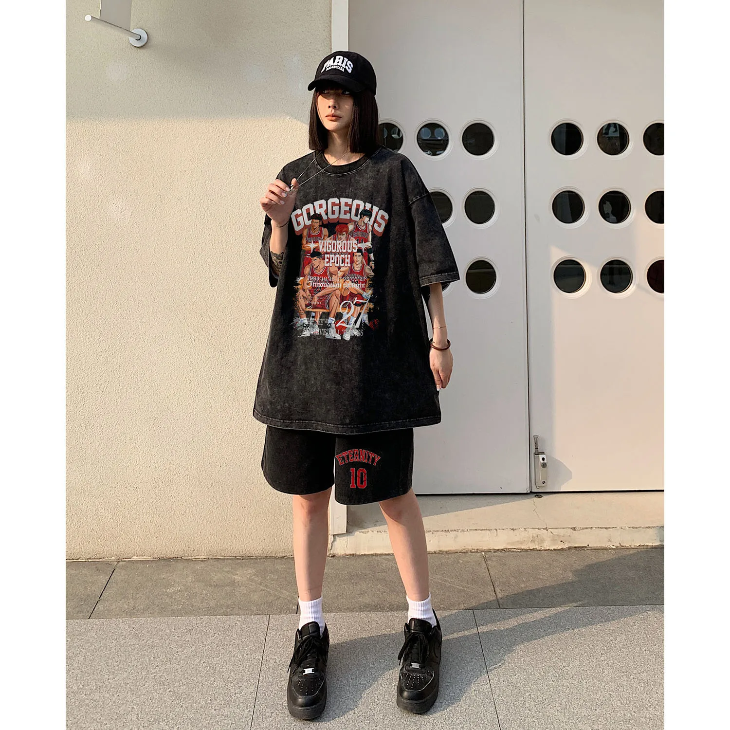 

Винтажный спортивный костюм Waed для мужчин: летний комплект из плотной футболки с коротким рукавом и шорт в американском ретро-стиле для пар