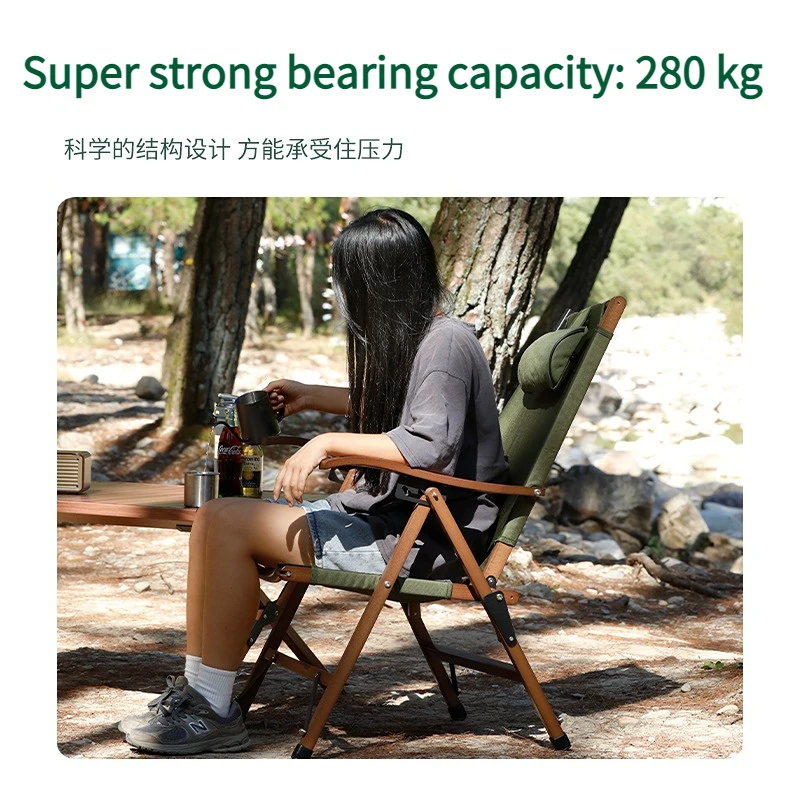 Outdoor Camping Folding Chair Portable Recliner Solid Wood Outdoor Picnic Chair Camping Folding Chair Outdoor Chair