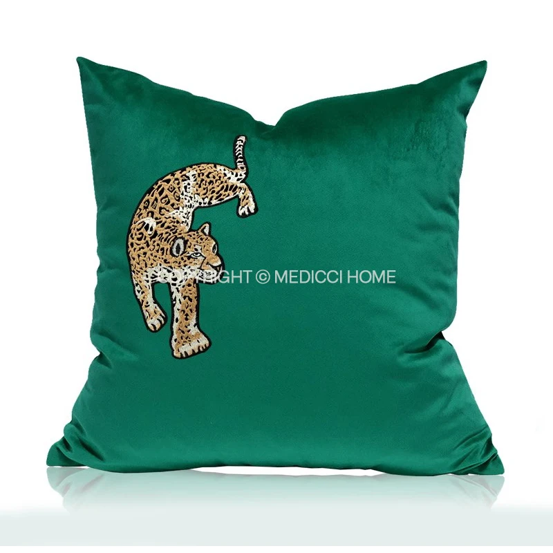 Medicci Home Freedom Leopard Decorative Cushion Cover Villa Cottage Outdoor Indoor Salon Accent Pillow Case Luxury Coussin Cojin