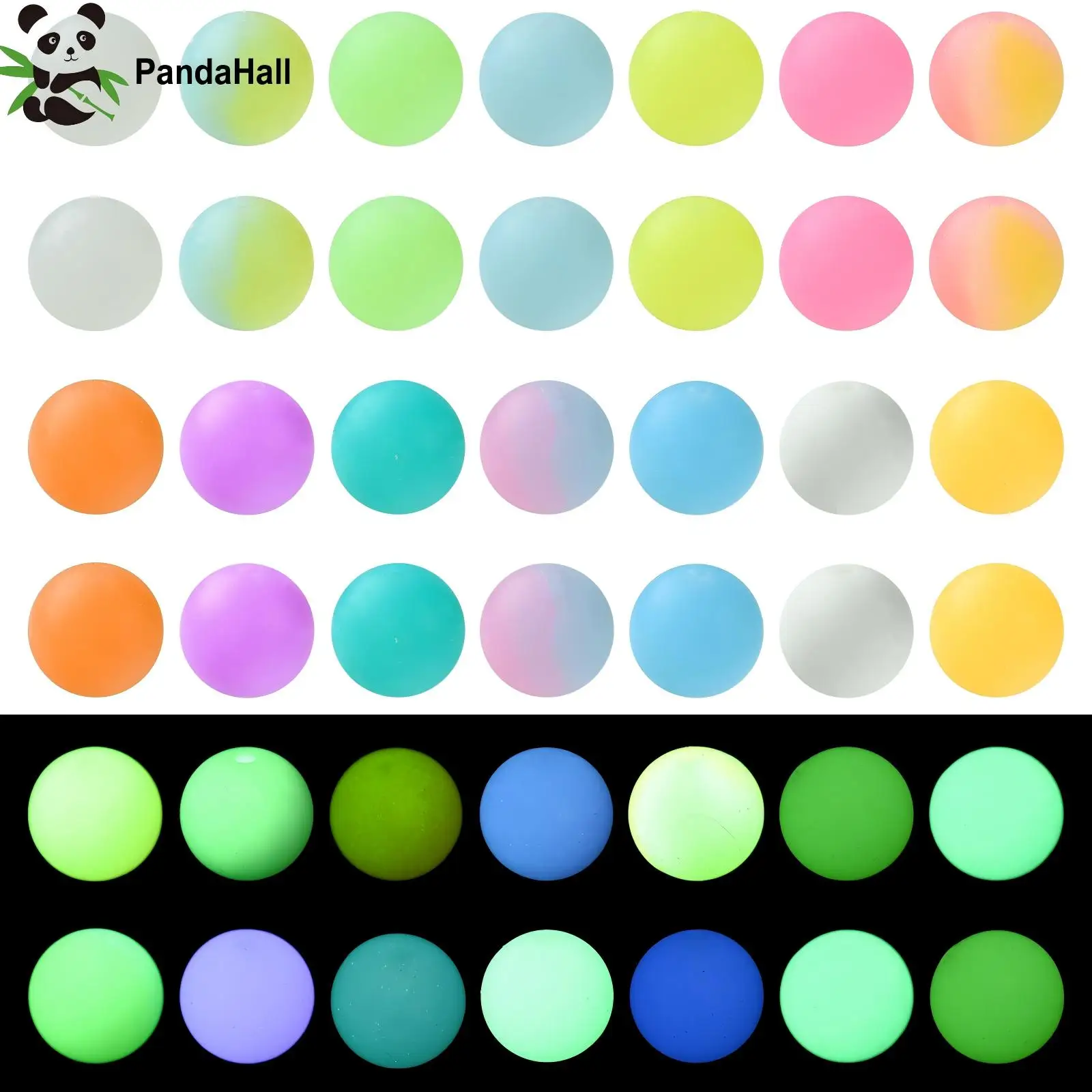 PandaHall 100 pièces de perles en silicone luminescentes aléatoires de 15 mm, perles rondes colorées qui brillent dans le noir pour la fabrication artisanale DIY