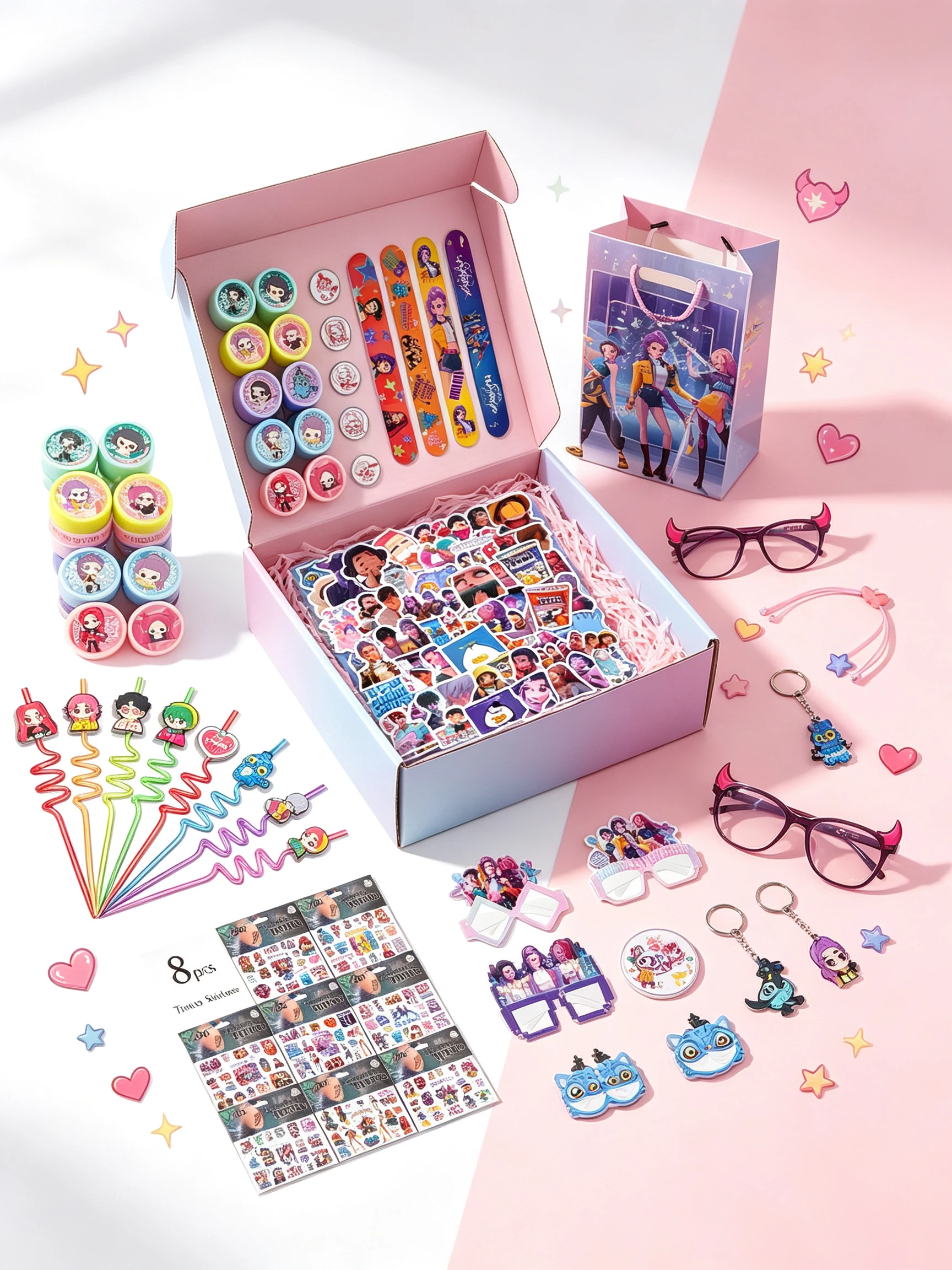 Dämonenjäger-Team Party-Geschenkset: Stempel, Schnapparmband, Abzeichen, Aufkleber, Geburtstagsdekoration, Geschenke, Spielzeugpaket, Klassenzimmer-Belohnungen, Preise
