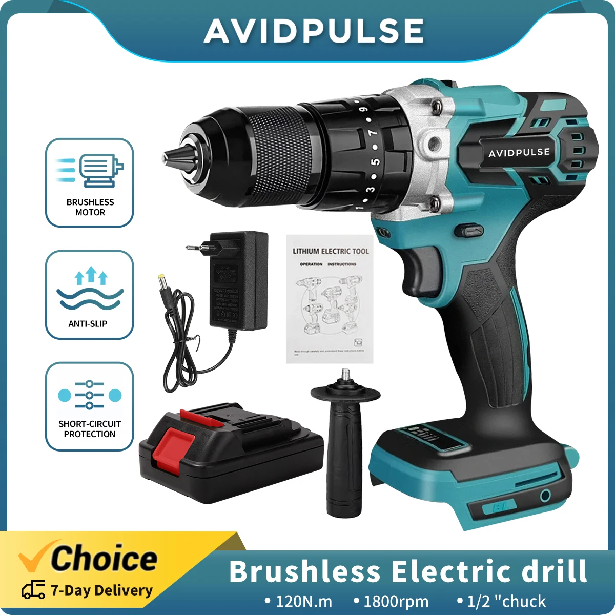 13MM Brushless Electric Impact Drill 20+3 Torque Screwdriver Hammer Drill 120N.m Power Tool For Makita 18V Battery by AvidPulse