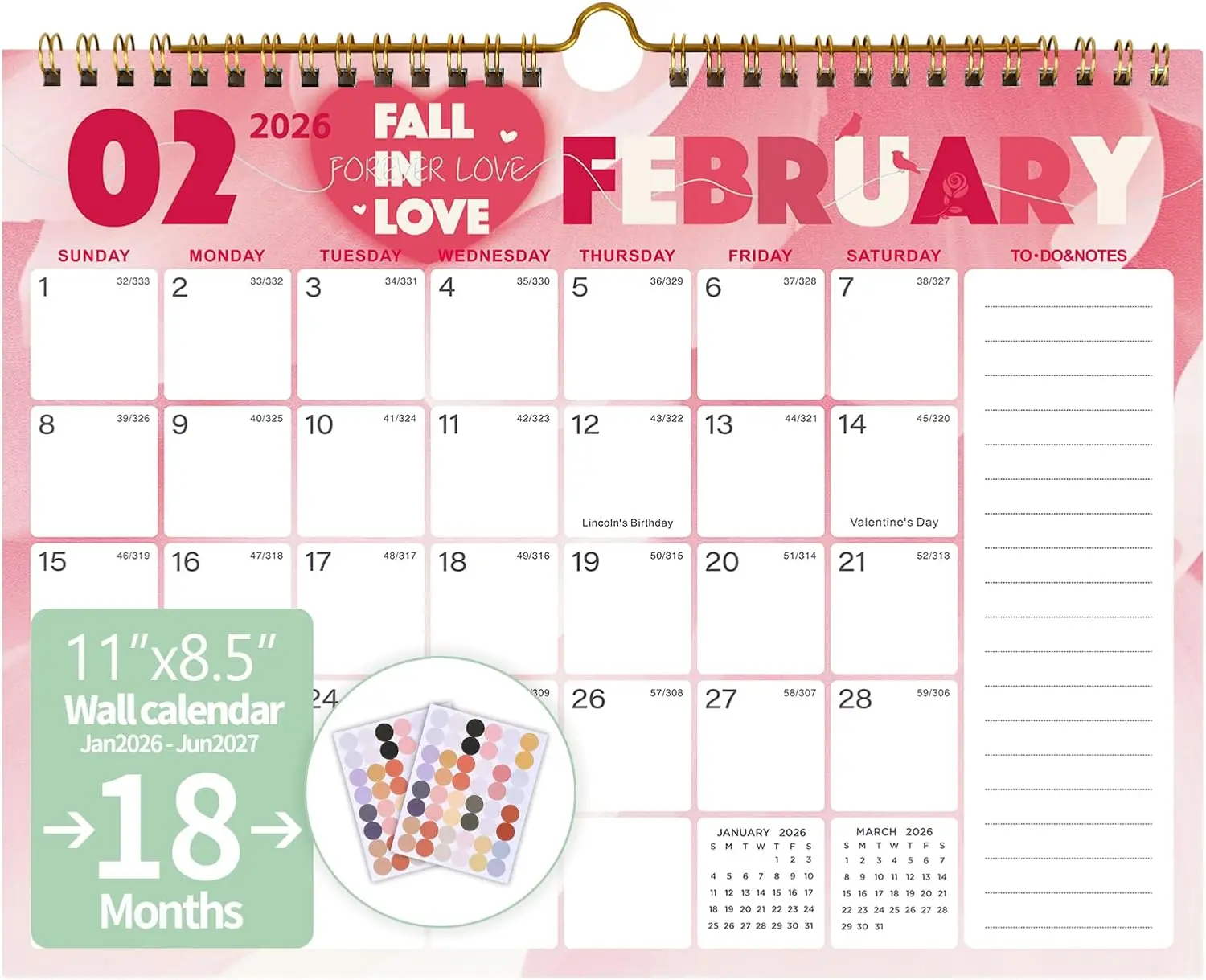 

Calendar 2026-2027, 18 Monthly Wall Calendar from January 2026 to June 2027, Large Ruled Blocks Monthly Calendar