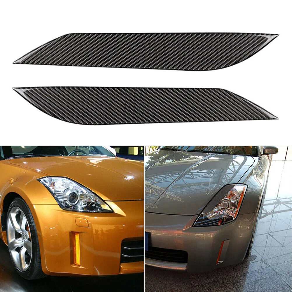 

2Pcs Carbon Fiber Headlight Eyebrows Eyelids Cover Frame Trim For Nissan 350Z 2003-09 Car Accessories Car Styling