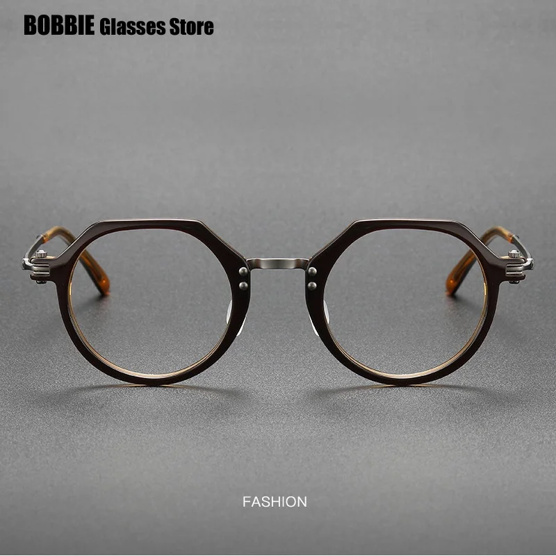 

Italian Style Titanium Acetate Glasses Frame Women Retro Round Polygon Eyeglasses Eyewear Fashion Optic Myopia Japanese Handmade