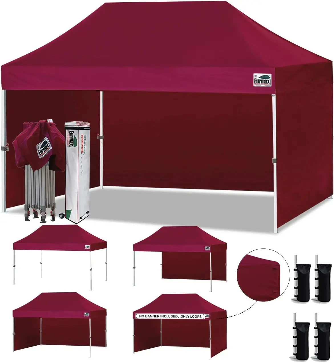 

10'x15' Pop-up Canopy Tent Commercial Instant Canopies with 4 Removable Zipper End Side Walls and Roller Bag, Bonus 4 SandBags
