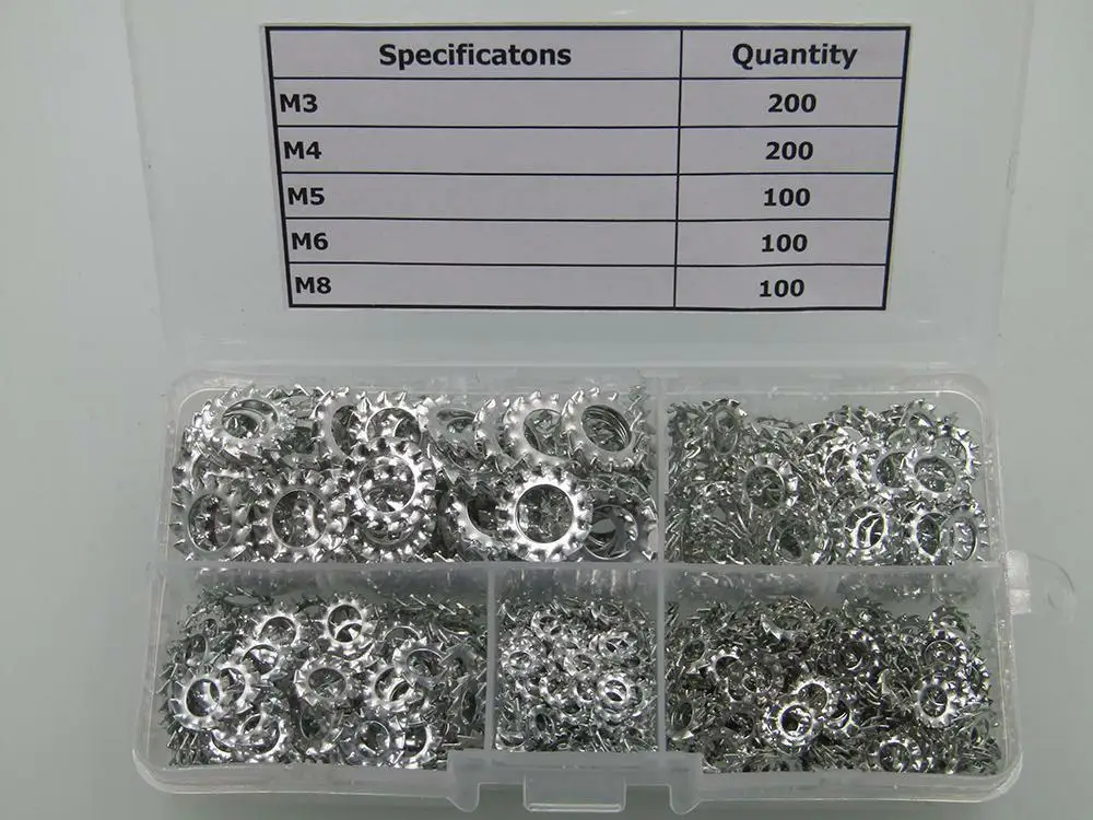 700pcs Serrated Lock Washer External Tooth Combination Kit M3 M4 M5 M6 M8  Washer