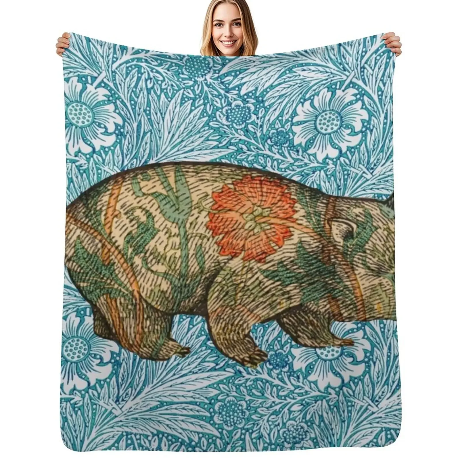 

Rossetti's Wombat in Blue Marigold Throw Blanket For Sofa Thin Beautifuls Large Blanket