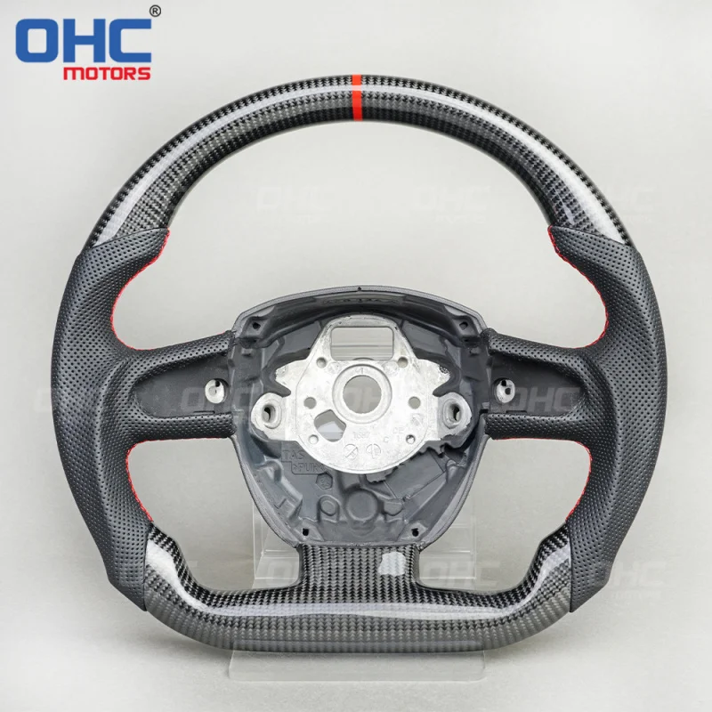 For Audi B7 A5, carbon fiber + perForated leather, red positioning line, car modification steering wheel