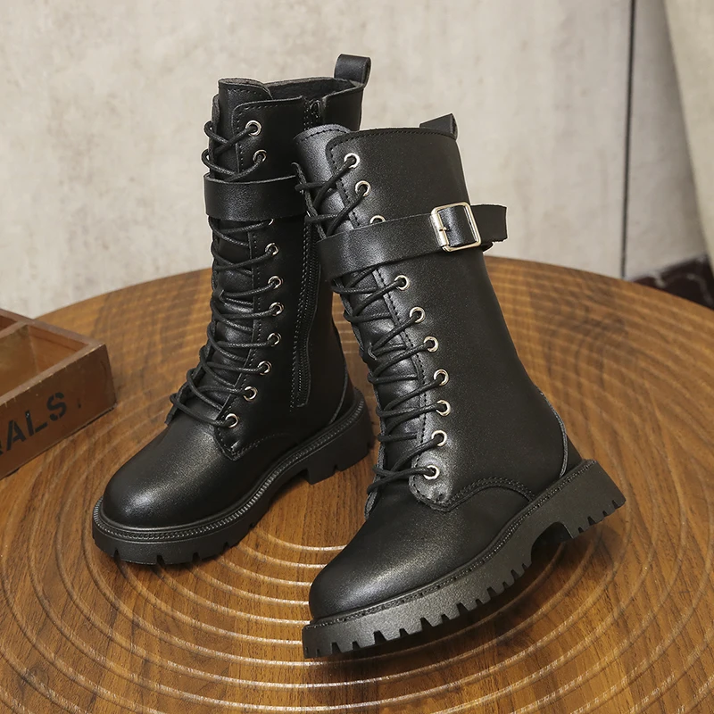 Children and Girls New Fashion Korean Style High Boots Spring and Autumn Hot Selling Side Zipper Design Princess Cute Boots