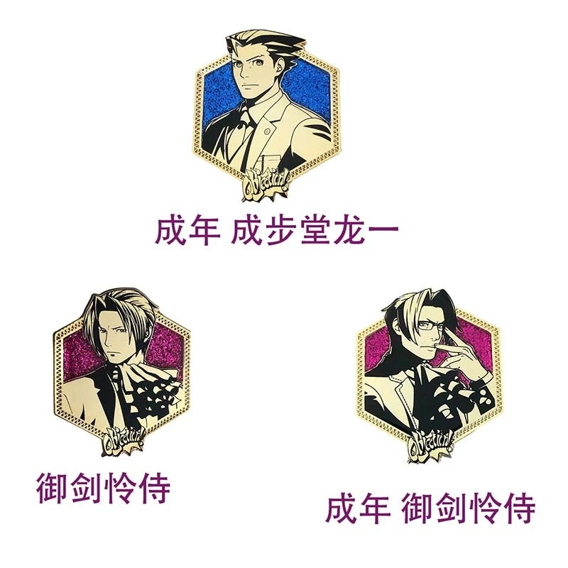 Anime Ace Attorney	Phoenix Wright Miles Edgeworth Cosplay Cartoon Badge Brooch Birthday Present Emblem Breastpin Medal Pendant