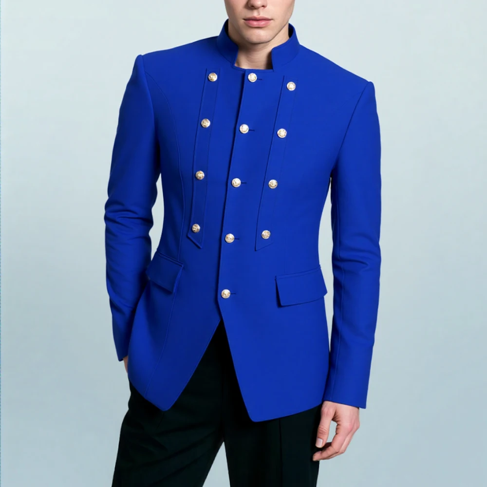 

1 Piece Stand Collar Court Style Three Row Buckle Men's Wedding Suits Slim Fit Just One Blazer For Groom（Only one Jacket）