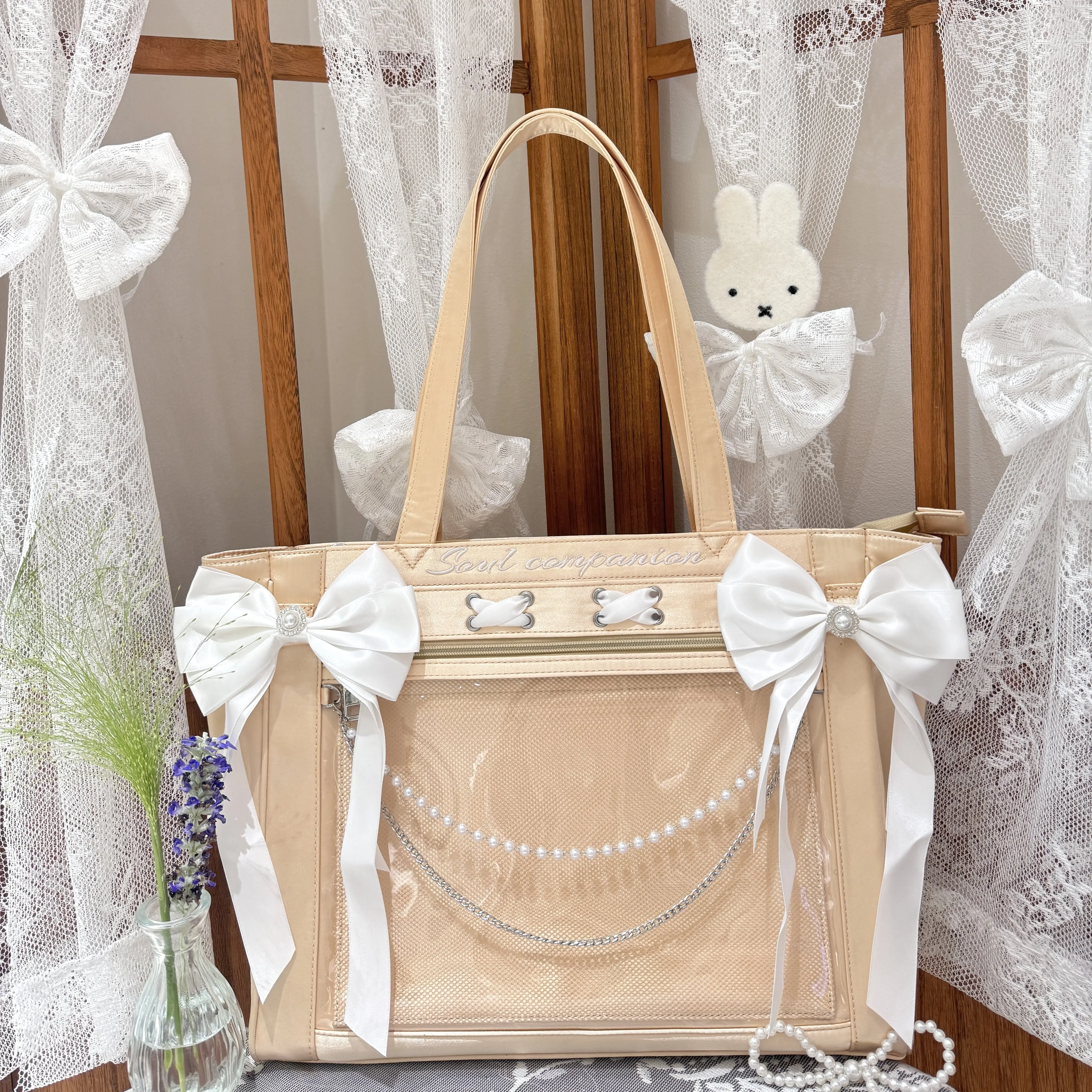

Japanese Original Lolita Sweet Satin Contrasting Color Shoulder Messenger Bag Women Bow Ribbon Girl Large Capacity Lta Bag Women