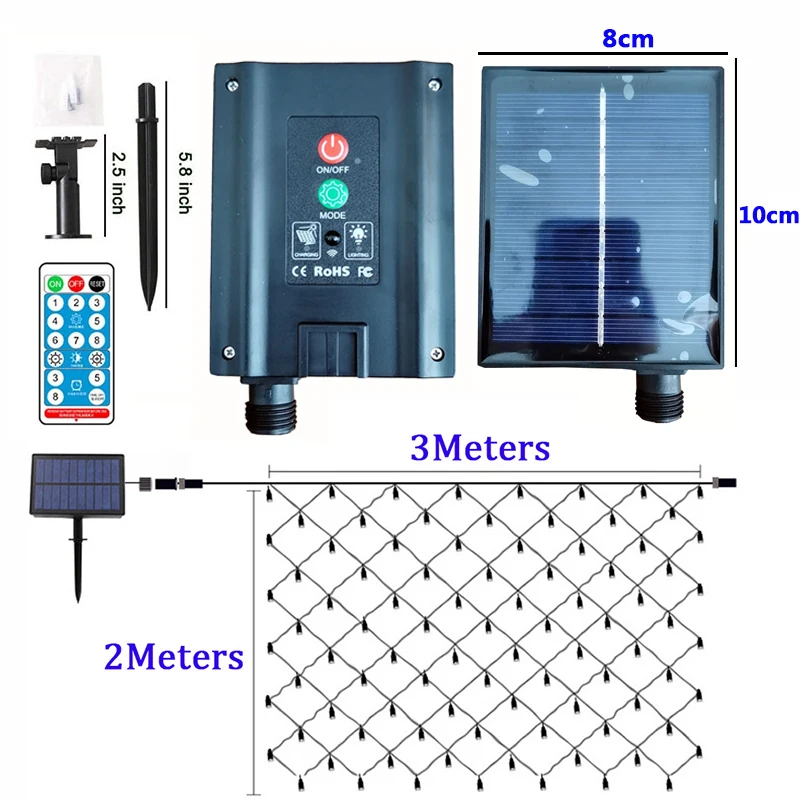 3X2M Năng Lượng Mặt Trời Lưới Dây Đèn Kỳ Nghỉ Lễ Giáng Sinh Đèn Ngoài Trời Đèn Sân Vườn Garland Cho Xmas Cây Sân Sau Đám Cưới trang Trí Tiệc