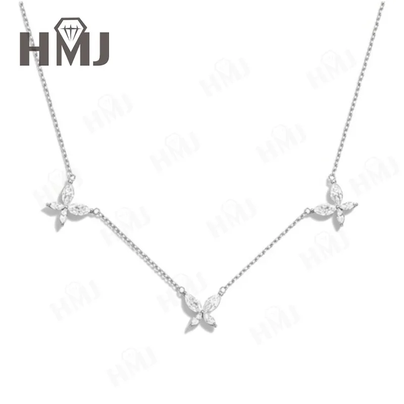 Butterfly Necklace with2.4CT D Color Marquise Cut Moissanite S925 Plated White Yellow Rose Gold Chain Engagement Chrisrmas Daily