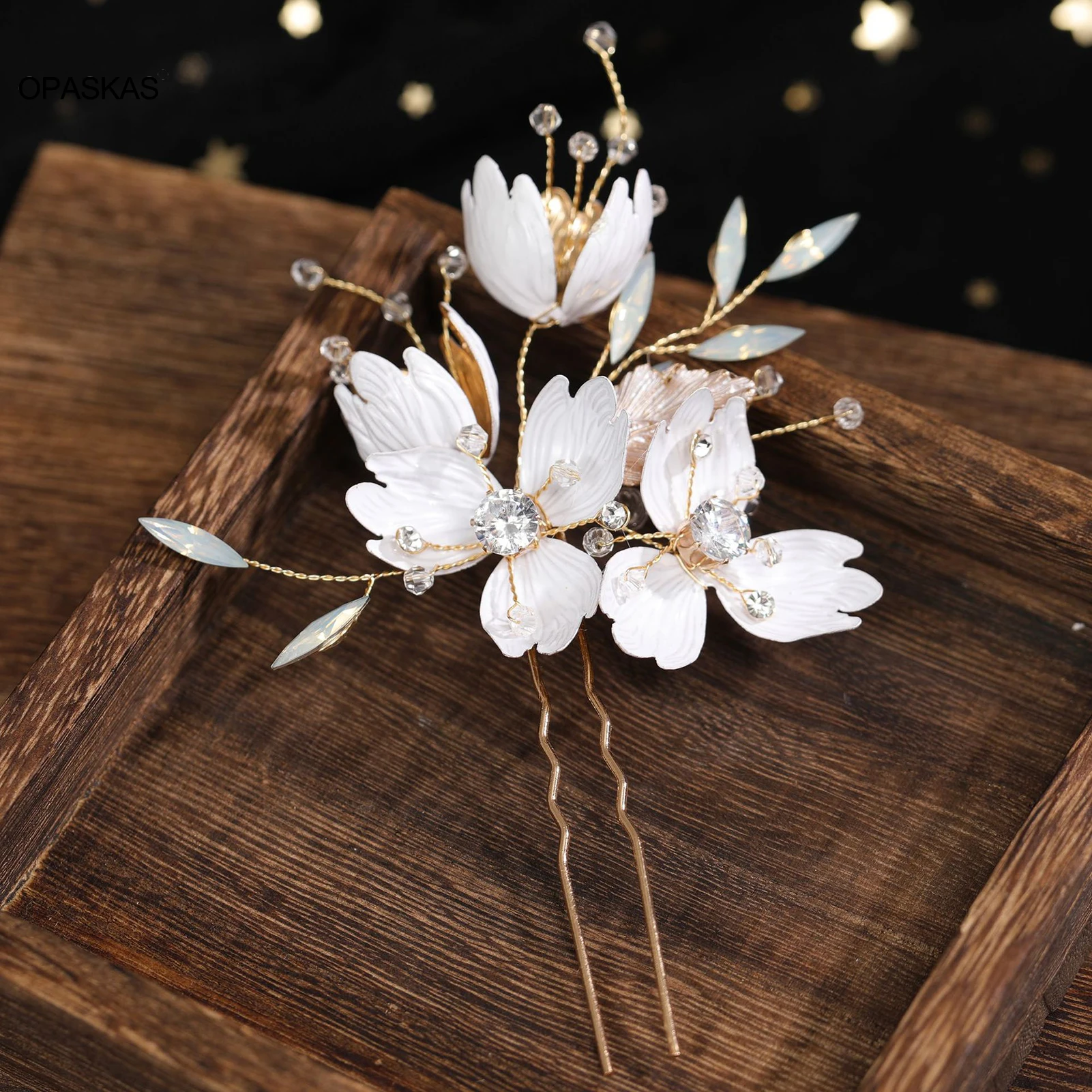 Wedding Floral Hairpin Hair Clip For Women 1pc Fashion U-shape Crystal Hair Fork Bride Tiaras 2023 Noiva Crown Headdress Jewelry