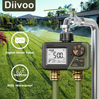 Diivoo Garden Water Timer 2 Outlets IPX5 Waterproof Multi-Functional Automatic Irrigation Timer with Rain Delay/Manual/Auto Mode