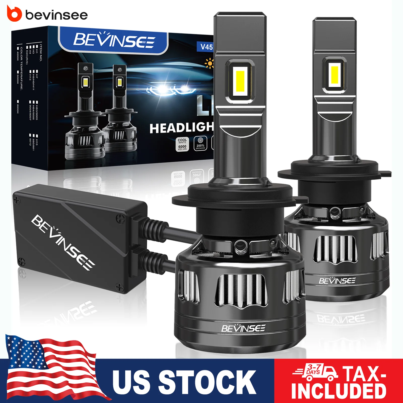 

BEVINSEE V45 H7 H4 LED CANBUS 120W 22000LM Super Bright H11 H1 9005 HB3 9006 HB4 H8 H9 9012 HIR2 High Power Headlight Bulbs 12V