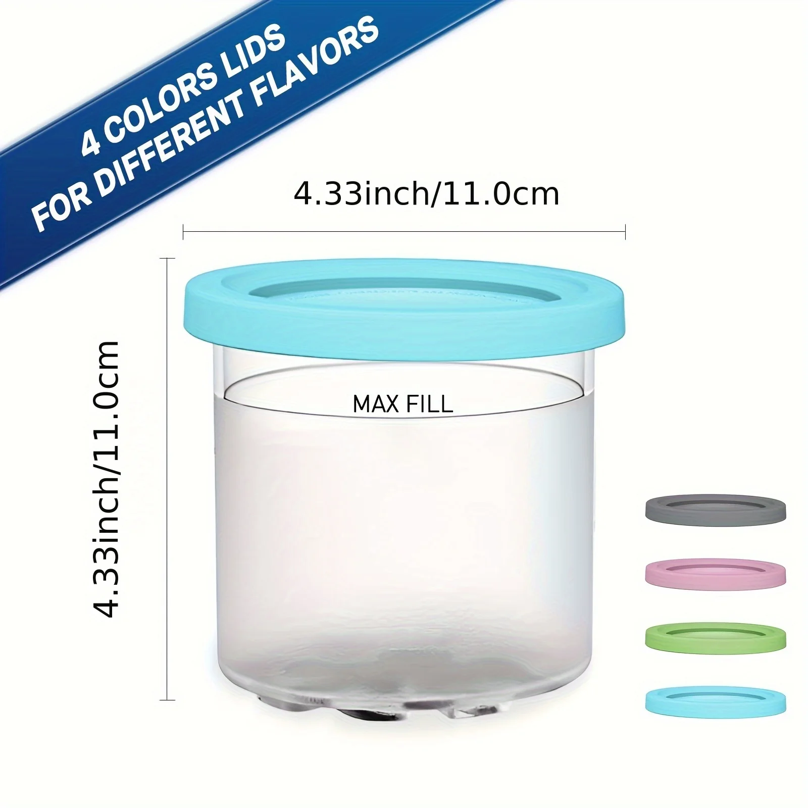 Ninja Cream Pint and Lid -4-piece Ninja Cream Container, 16 oz (approximately 453.6 grams) Cream Pint Container Compatible with